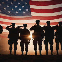 american flag with soldiers