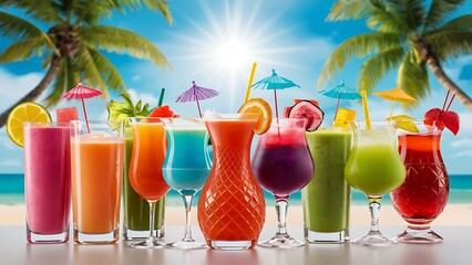 A row of colorful drinks