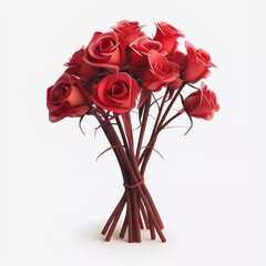 3d vector rose bouquet icon. Bunch of red flowers in cartoon style illustration, isolated on white background