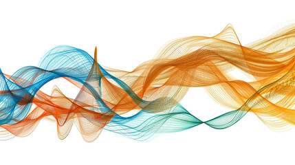 Vibrant orange and cyan spectrum wave lines embodying technological creativity, isolated on a solid white background."