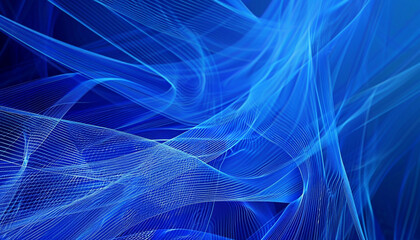 Bright blue lines weave through a cerulean blue canvas, evoking digital flow.