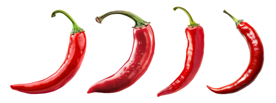 Red hot peppers set isolated on transparent background