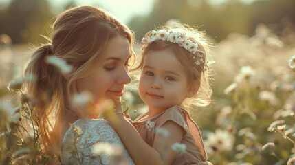 Obraz premium Heartfelt Celebrations: Mother's Day Photo of a Child Gifting a Bouquet and Card with a Heart. Happy Mother's day concept.