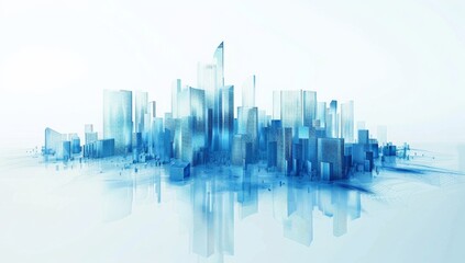 Abstract blue cityscape with skyscrapers on white background