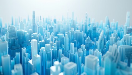 Abstract blue cityscape with skyscrapers on white background