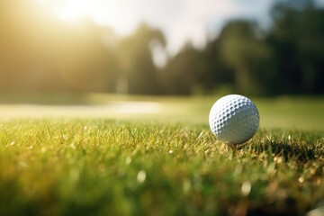 Golf Ball on Lush Green Field. Generative AI