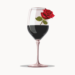 a glass of wine with a rose in it