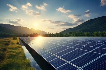 Solar Panel Standing in Field. Generative AI