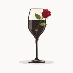 a glass of wine with a rose in it