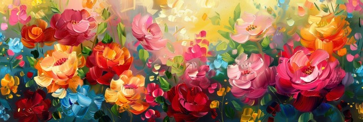 Beautiful floral background. Colorful flowers. Oil painting. Abstract art background. Beautiful background