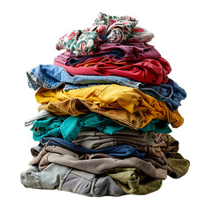 Pile of dirty clothes on isolated transparent background