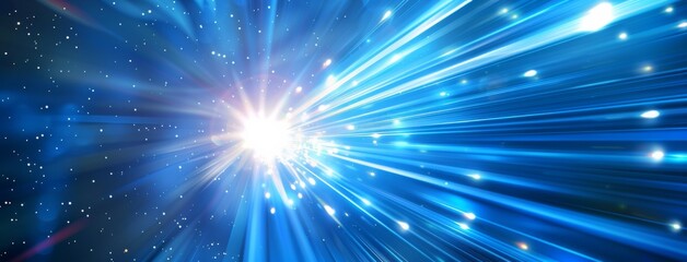 Naklejka premium Abstract blue light speed background with rays of sun and star