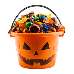 Trick or treat jack o lantern candy bucket on isolated transparent background