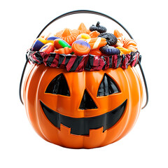 Trick or treat jack o lantern candy bucket on isolated transparent background