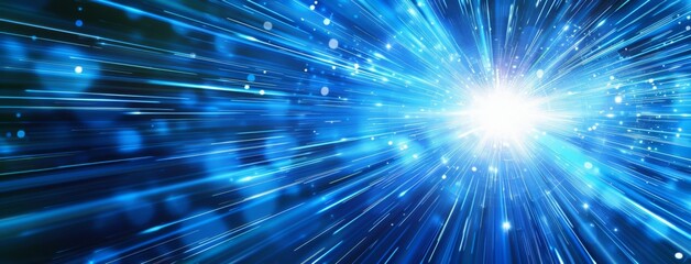 Fototapeta premium Abstract blue light speed background with rays of sun and star