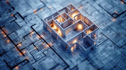 Blueprint of a building from an architect's design. Model of the building