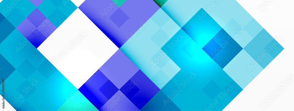Poster a striking blue and white geometric design featuring shades of azure, violet, and aqua on a crisp wh