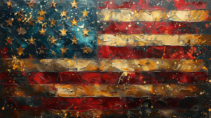 ABSTRACT CLAY AMERICAN FLAG, GRUNGE TEXTURED