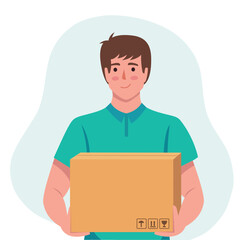 delivery man holding delivery box vector illustration