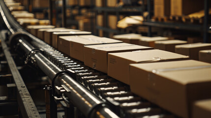 Cardboard Boxes on Conveyor Rollers