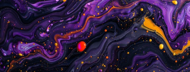 Black and purple abstract background with orange liquid paint waves