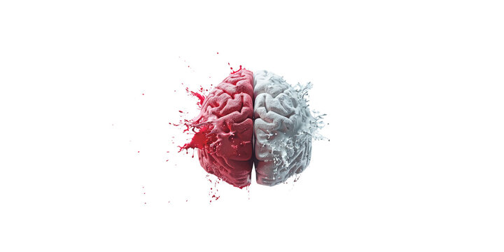  brain with right side red and left side white on light background