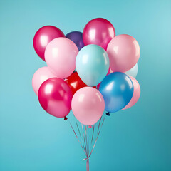 Bunch of bright balloons and space for text against color background