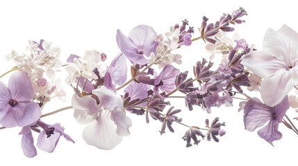 Soft lavender and ivory tones merging in an elegant composition, suggesting refinement and grace, isolated on solid white background."
