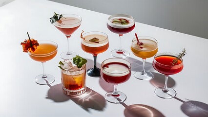 Variety of cocktails on white background
