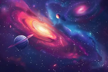 Galaxy and Space Exploration Concept: Vibrant Illustration of Space Exploration, Revealing the Mystery and Vastness of the Cosmos