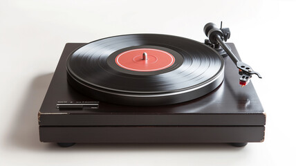 Classic turntable with a spinning vinyl record, capturing the essence of vintage audio technology on a sleek, modern player.