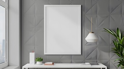 Mockup Poster Frame Highlighting Modern Interior Design Trends with Geometric Pattern and Studio Lighting Generative ai