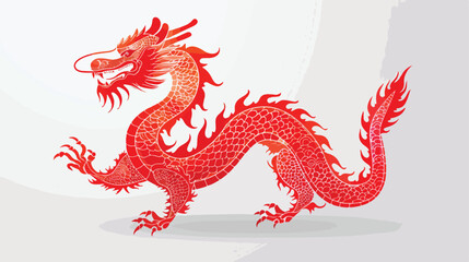 Red Chinese dragon on white background Vector illustration