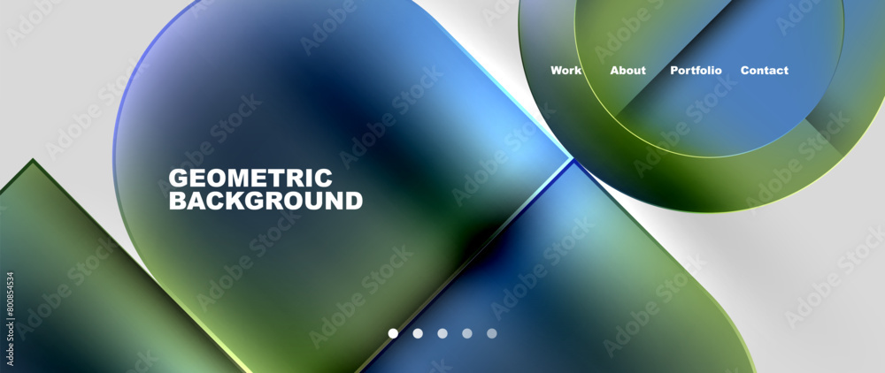 Poster a geometric background with green and blue circles on a white background . high quality
