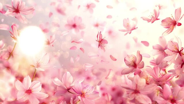 beautiful floral background. pink sakura falling petals background. seamless looping overlay 4k virtual video animation background