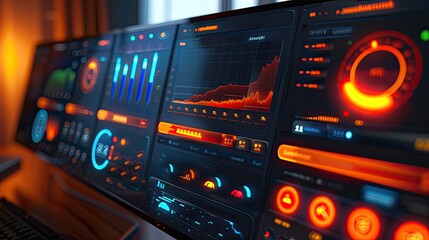 Obraz premium User interface for a smart home system with control panels and stats