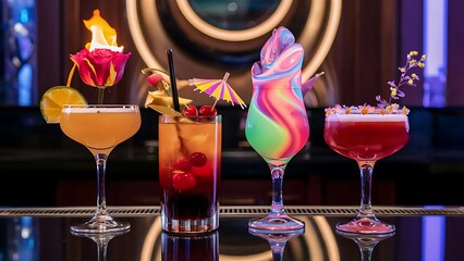 Diverse selection of colorfully crafted cocktails each with its own special twist