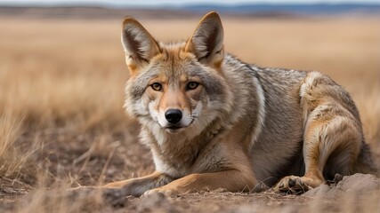 A vigilant Coyote (Canis latrans) at the Rocky Mountain Arsenal National Wildlife Refuge, located approximately 8 kilometers outside of Denver, Colorado, USA - obrazy, fototapety, plakaty