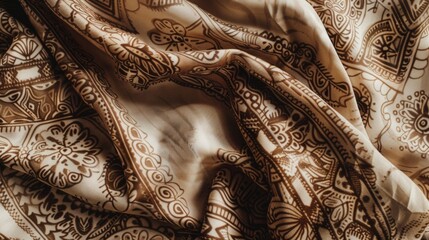 Blank mockup of a boho chic mandala patterned scarf in earthy tones. .
