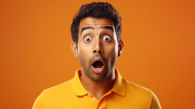 Indian male shocking face on yellow background
