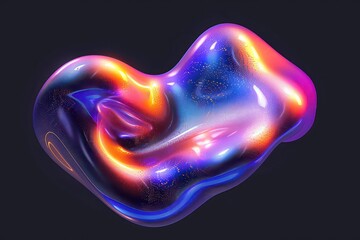 A holographic blob shape manifests as a dynamic, three-dimensional form with iridescent colors, creating an ethereal and futuristic visual experience.