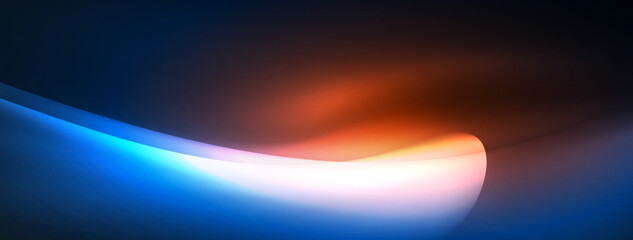 An electric blue and magenta light shining from a mysterious hole in the ground, creating a surreal contrast against the amber horizon