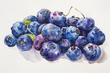 A beautiful watercolor painting of blueberries