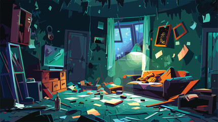 Room in terrible mess after party Vector illustration