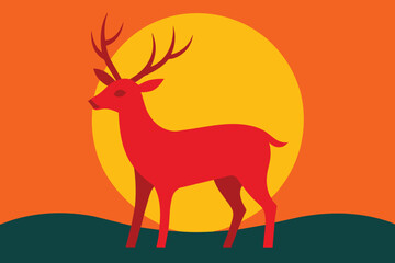 Red Deer in morning Sun vector design