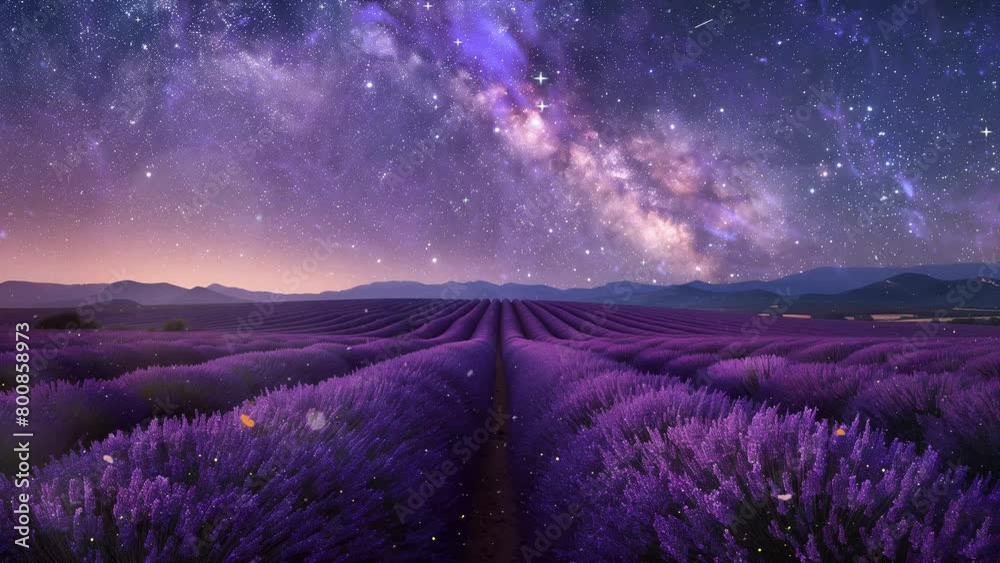 Canvas Prints beautiful lavender flower blooming fields in endless rows under the milky way. seamless looping over