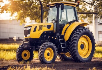 Obraz premium 'tractor yellow white isolated background equipment machine machinery industry heavy vehicle construction bulldozer loader scoop power mover work wheel industrial earth'