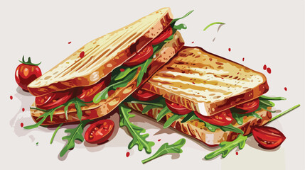 Sandwiches with tasty grilled tomatoes and arugula 