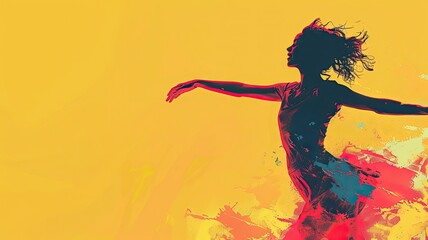 dancing girl silhouette on background 