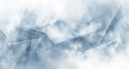 Abstract Light Blue and White Background with Layered Geometric Patterns and Snowfall